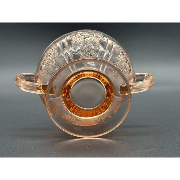 Vintage Federal Pink Depression Glass Sharon Cabbage Rose Open Sugar Bowl - Picture 5 of 8